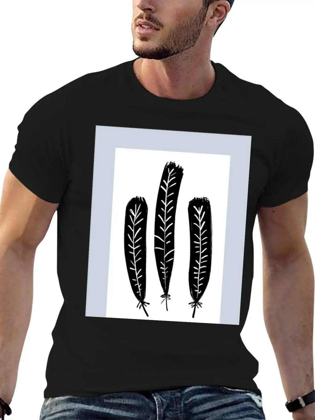 Minimalist Leaf Trio Line Art Print - Soft Pastel Essential Cotton Tee For Daily Outfits – Unisex Style