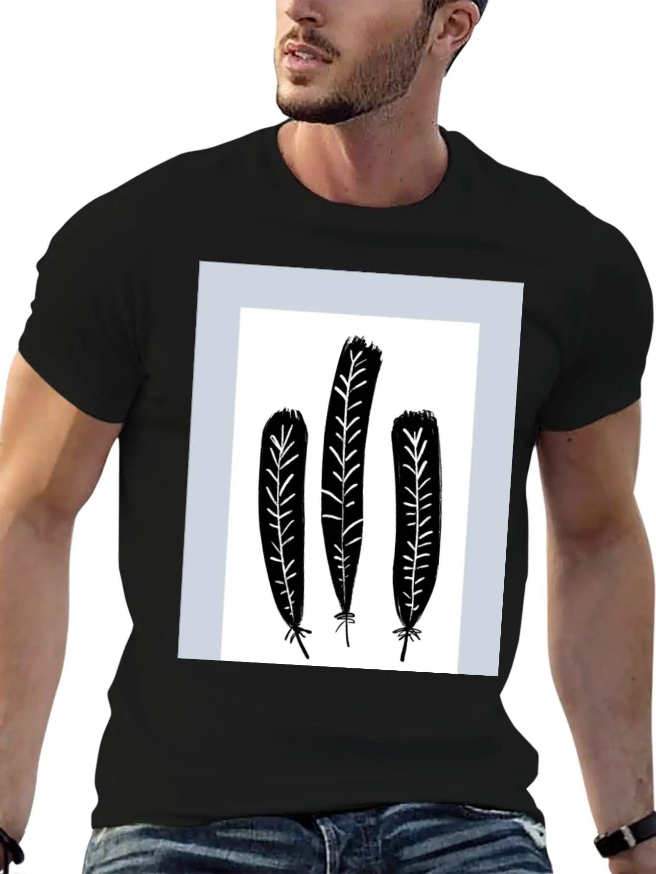 Minimalist Leaf Trio Line Art Print - Soft Pastel Essential Cotton Tee For Daily Outfits – Unisex Style