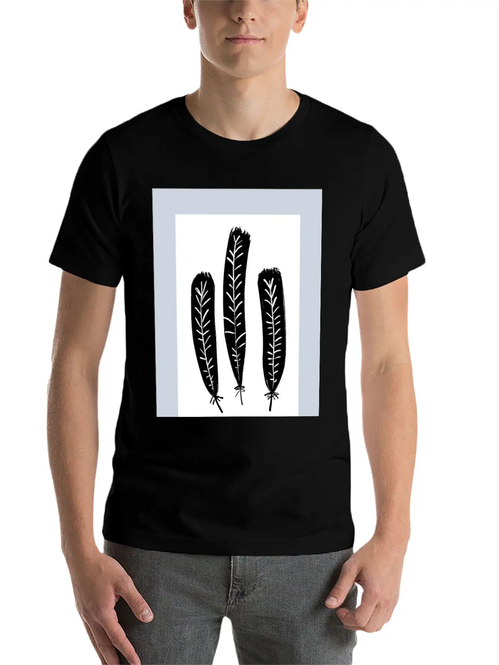 Minimalist Leaf Trio Line Art Print - Soft Pastel Essential Cotton Tee For Daily Outfits – Unisex Style