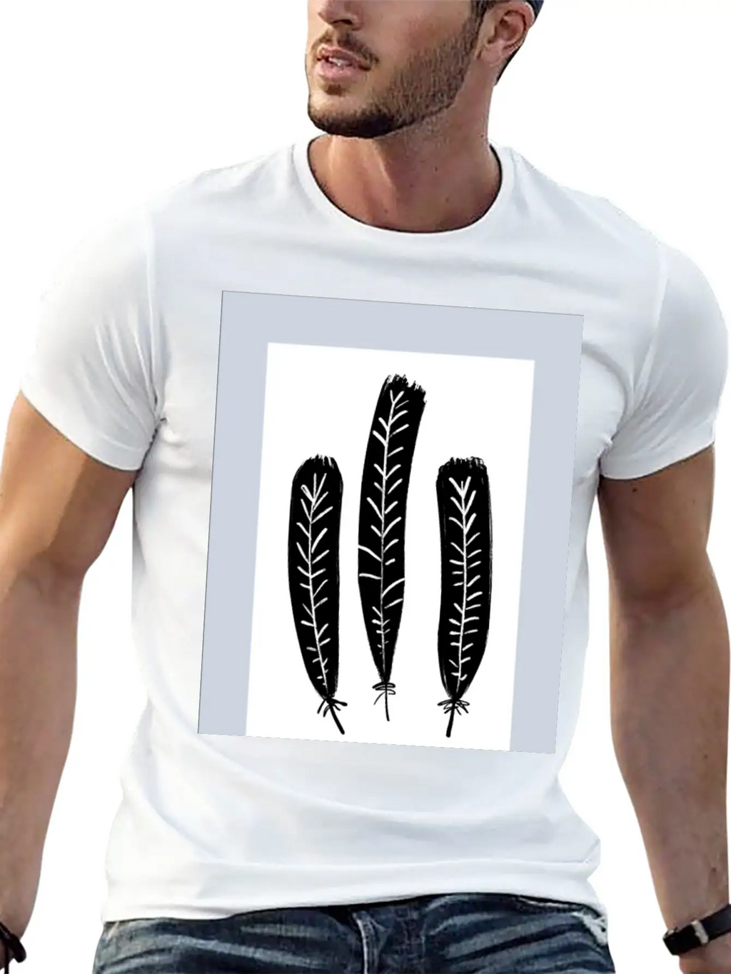 Minimalist Leaf Trio Line Art Print - Soft Pastel Essential Cotton Tee For Daily Outfits – Unisex Style
