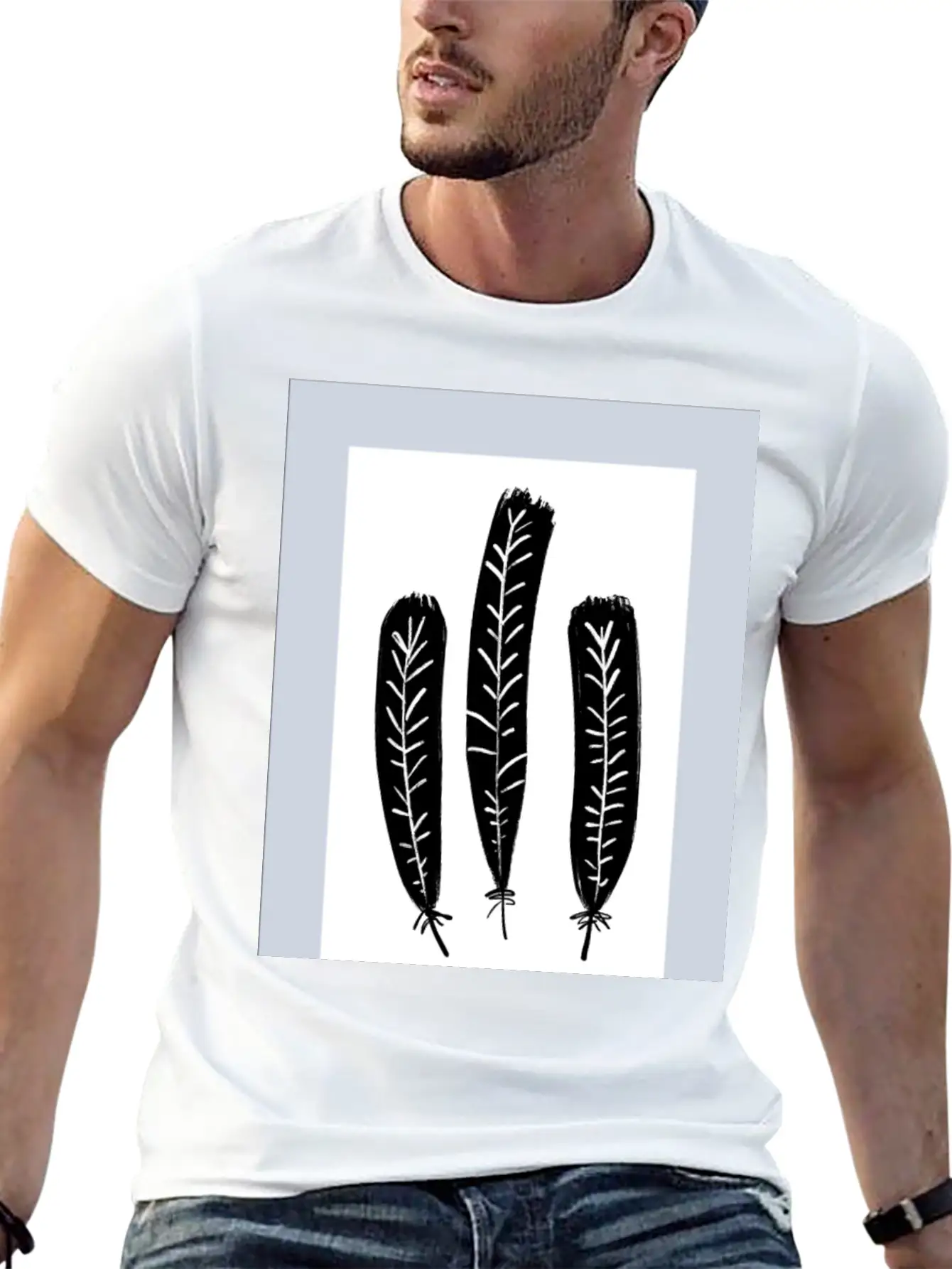 Minimalist Leaf Trio Line Art Print - Soft Pastel Essential Cotton Tee For Daily Outfits – Unisex Style
