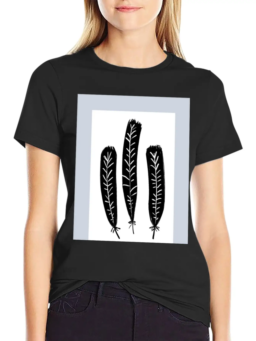 Minimalist Leaf Trio Line Art Print - Soft Pastel Essential Cotton Tee For Daily Outfits – Unisex Style