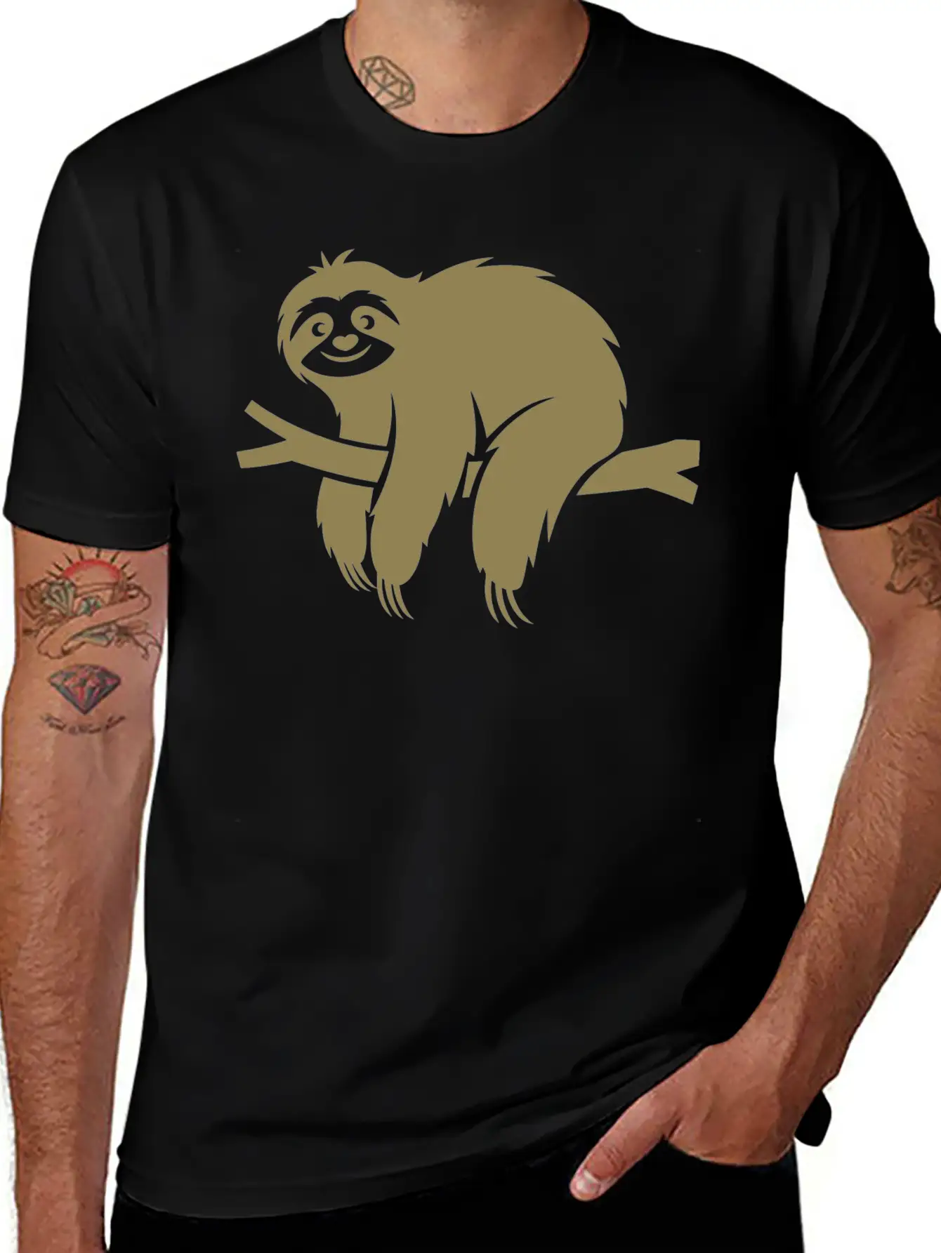 Minimalist Sloth Relaxed On A Branch Essential Cotton Tee For Daily Outfits – Unisex Style