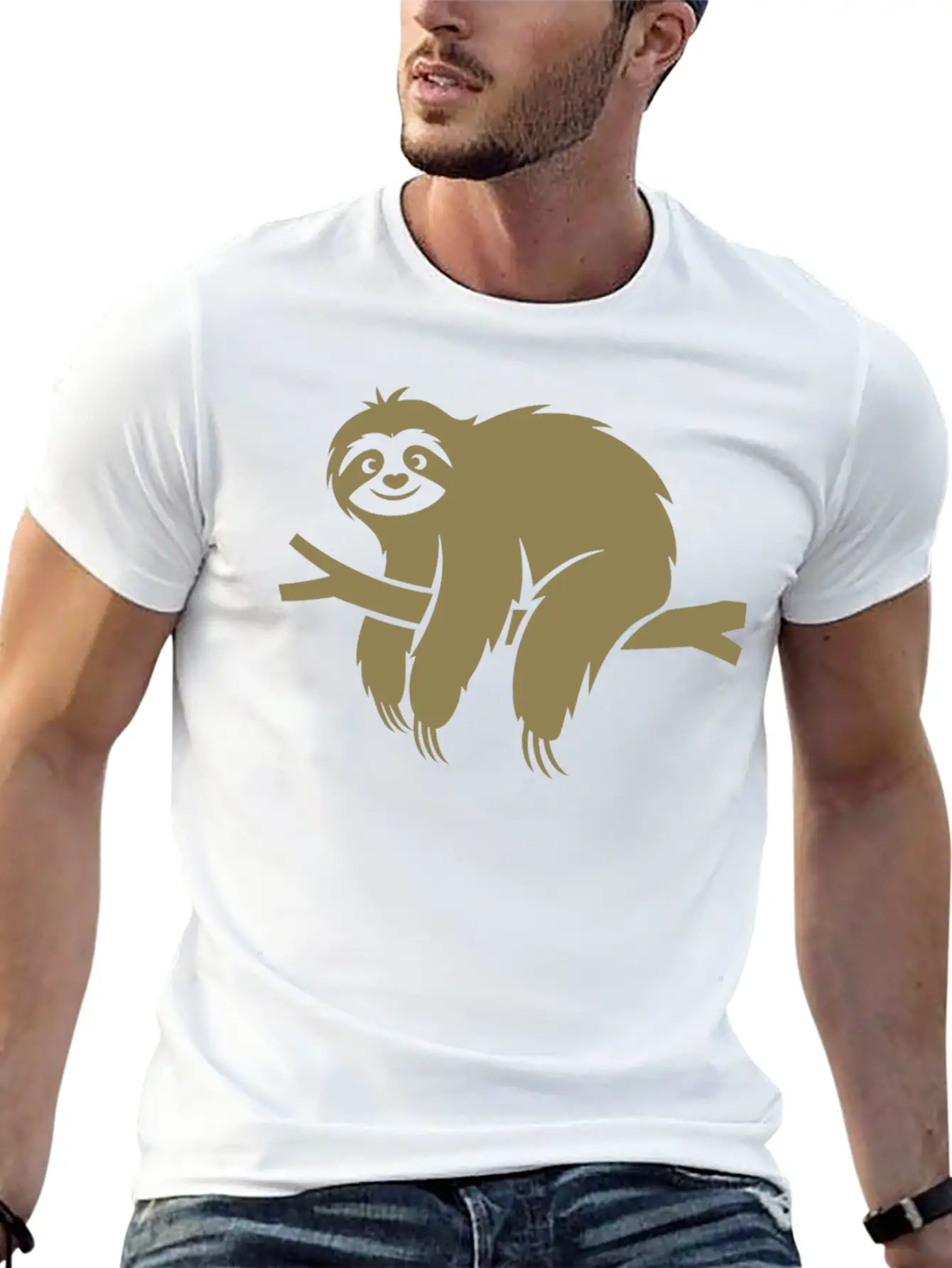 Minimalist Sloth Relaxed On A Branch Essential Cotton Tee For Daily Outfits – Unisex Style