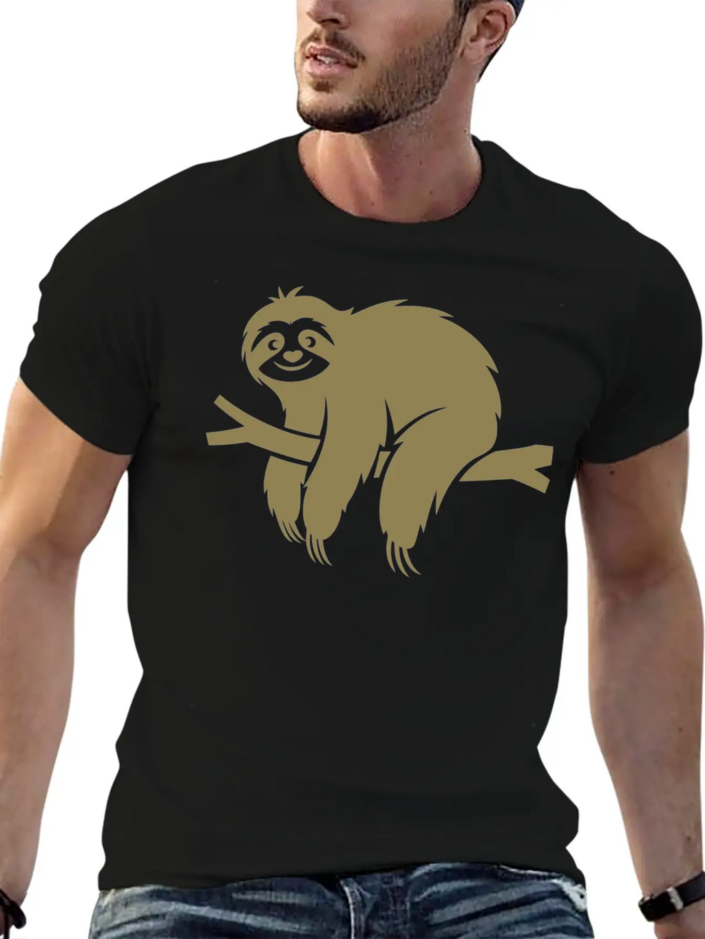 Minimalist Sloth Relaxed On A Branch Essential Cotton Tee For Daily Outfits – Unisex Style