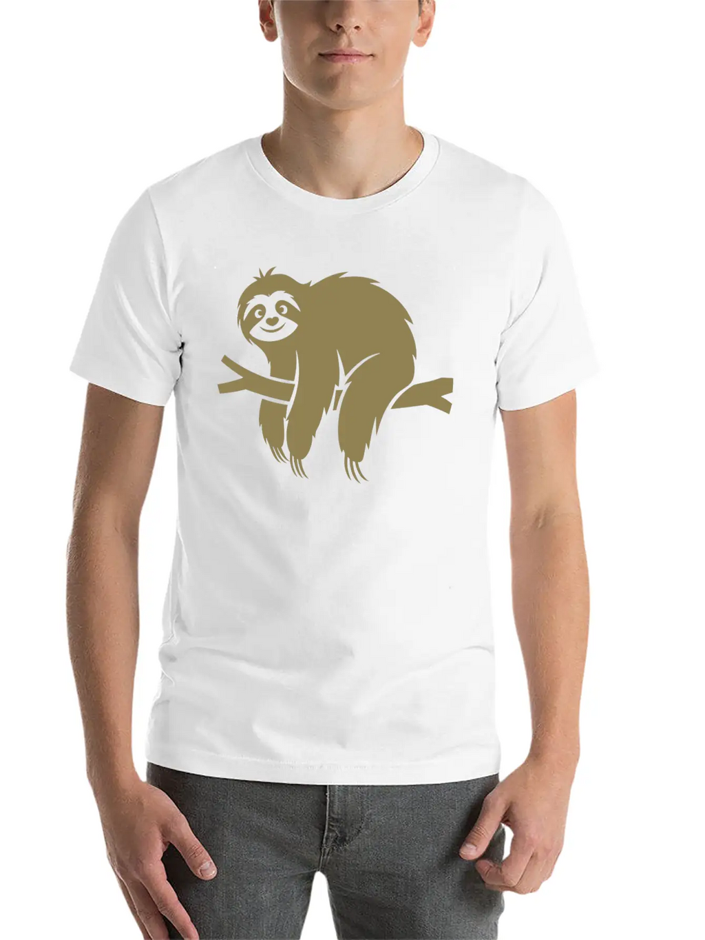 Minimalist Sloth Relaxed On A Branch Essential Cotton Tee For Daily Outfits – Unisex Style