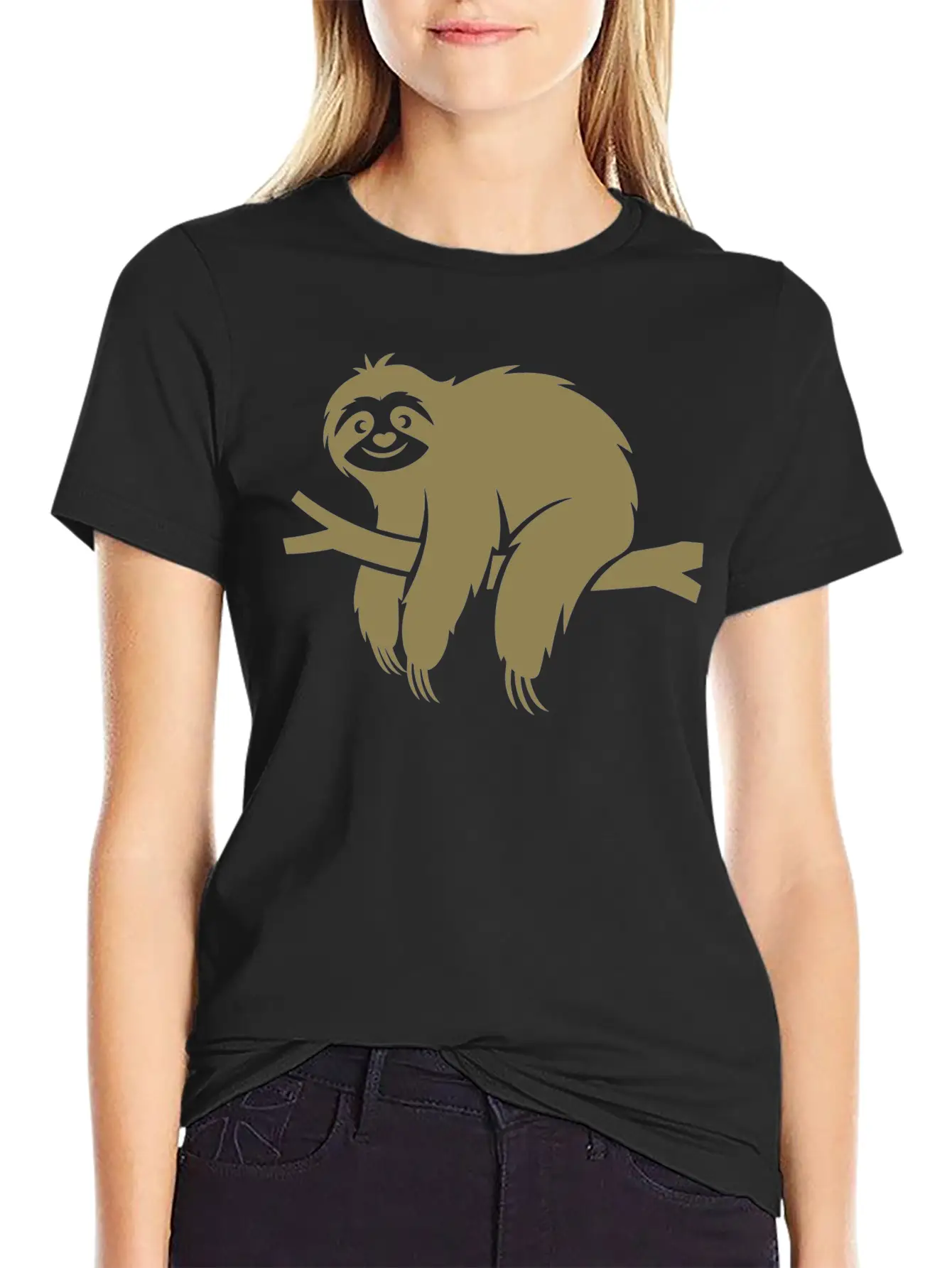 Minimalist Sloth Relaxed On A Branch Essential Cotton Tee For Daily Outfits – Unisex Style