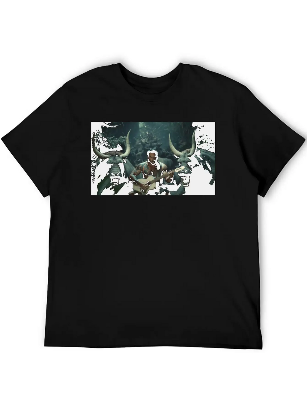 MINOTAURO Playing Aholt Guitar In Jungle Essential Cotton Tee For Daily Outfits – Unisex Style