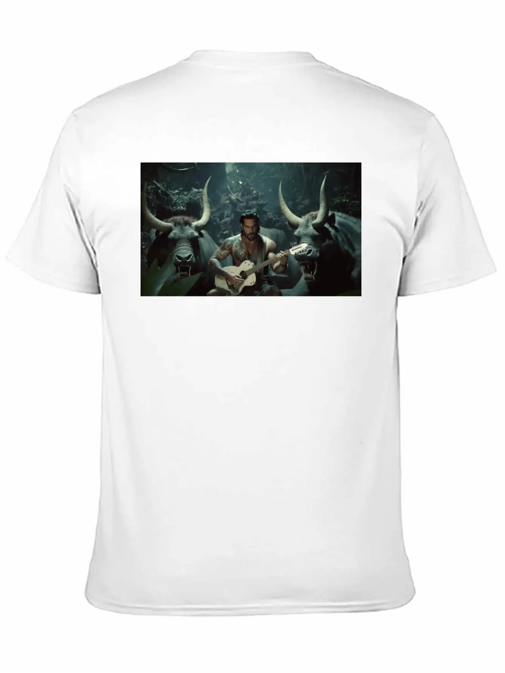 MINOTAURO Playing Aholt Guitar In Jungle Essential Cotton Tee For Daily Outfits – Unisex Style