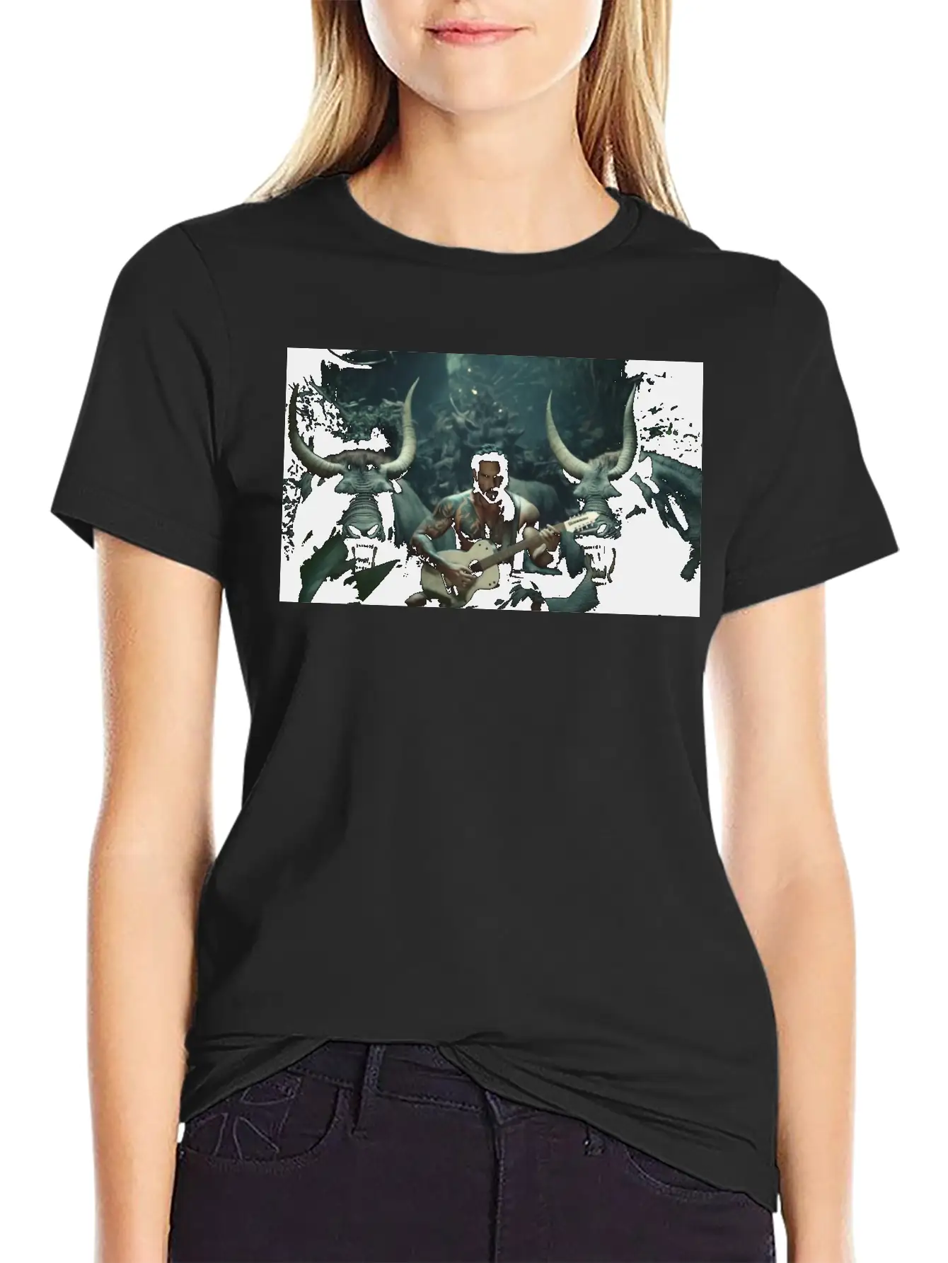 MINOTAURO Playing Aholt Guitar In Jungle Essential Cotton Tee For Daily Outfits – Unisex Style