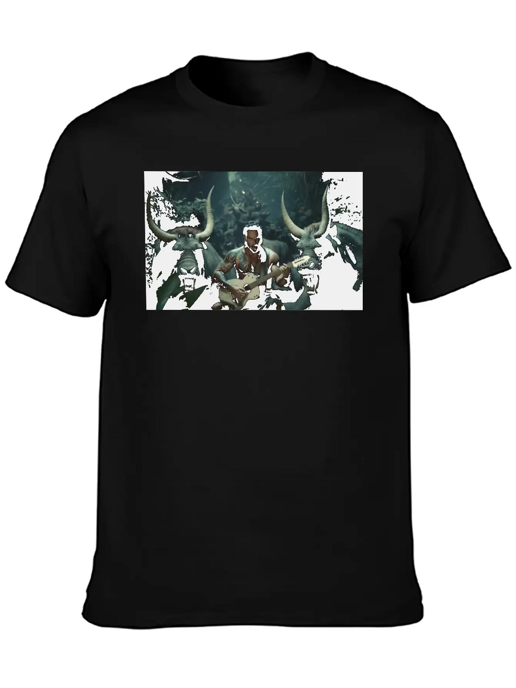 MINOTAURO Playing Aholt Guitar In Jungle Essential Cotton Tee For Daily Outfits – Unisex Style