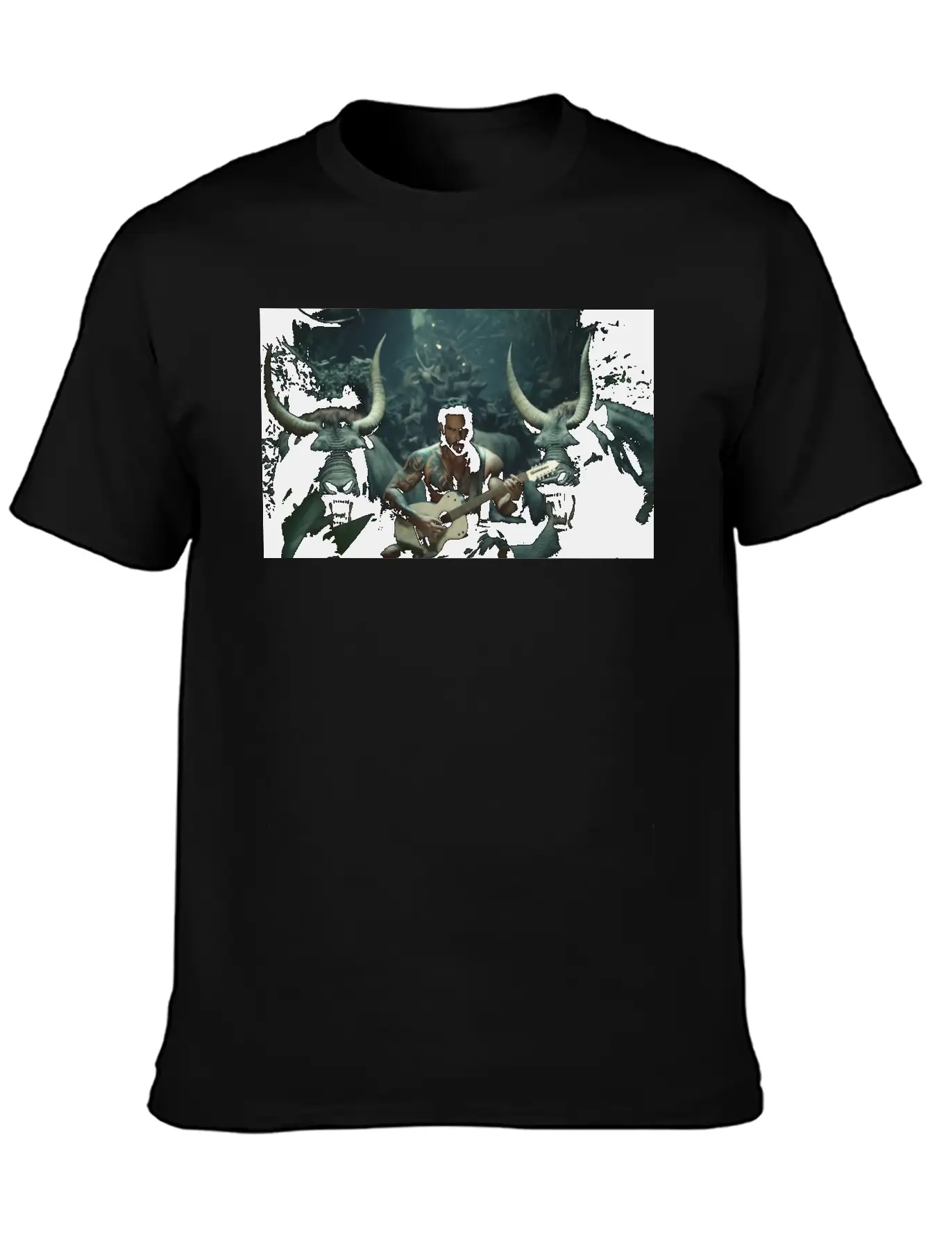 MINOTAURO Playing Aholt Guitar In Jungle Essential Cotton Tee For Daily Outfits – Unisex Style