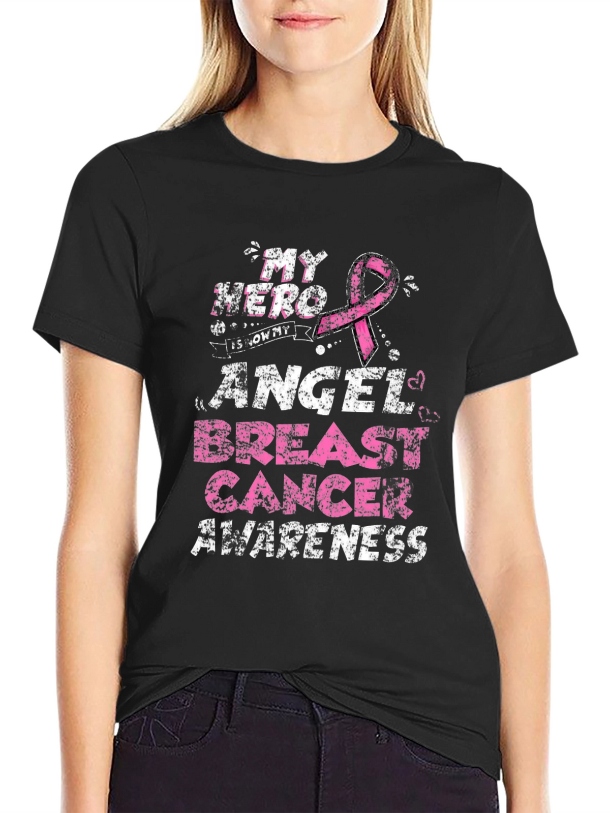 My Hero Is Now My Angel Breast Cancer Awareness T-Shirt