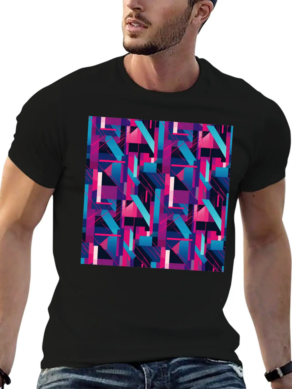Modern Geometric Dance In Pink, Blue, And Violet Timeless Short Sleeve Tee – Comfy And Minimalist Design