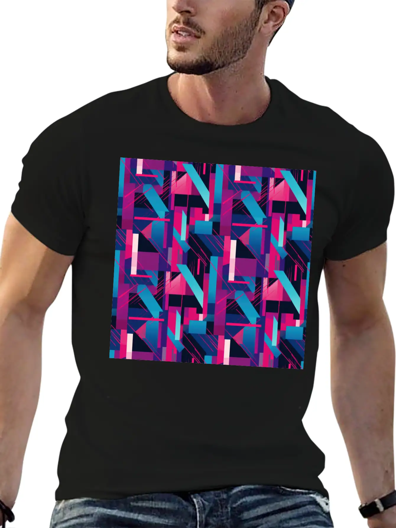 Modern Geometric Dance In Pink, Blue, And Violet Timeless Short Sleeve Tee – Comfy And Minimalist Design