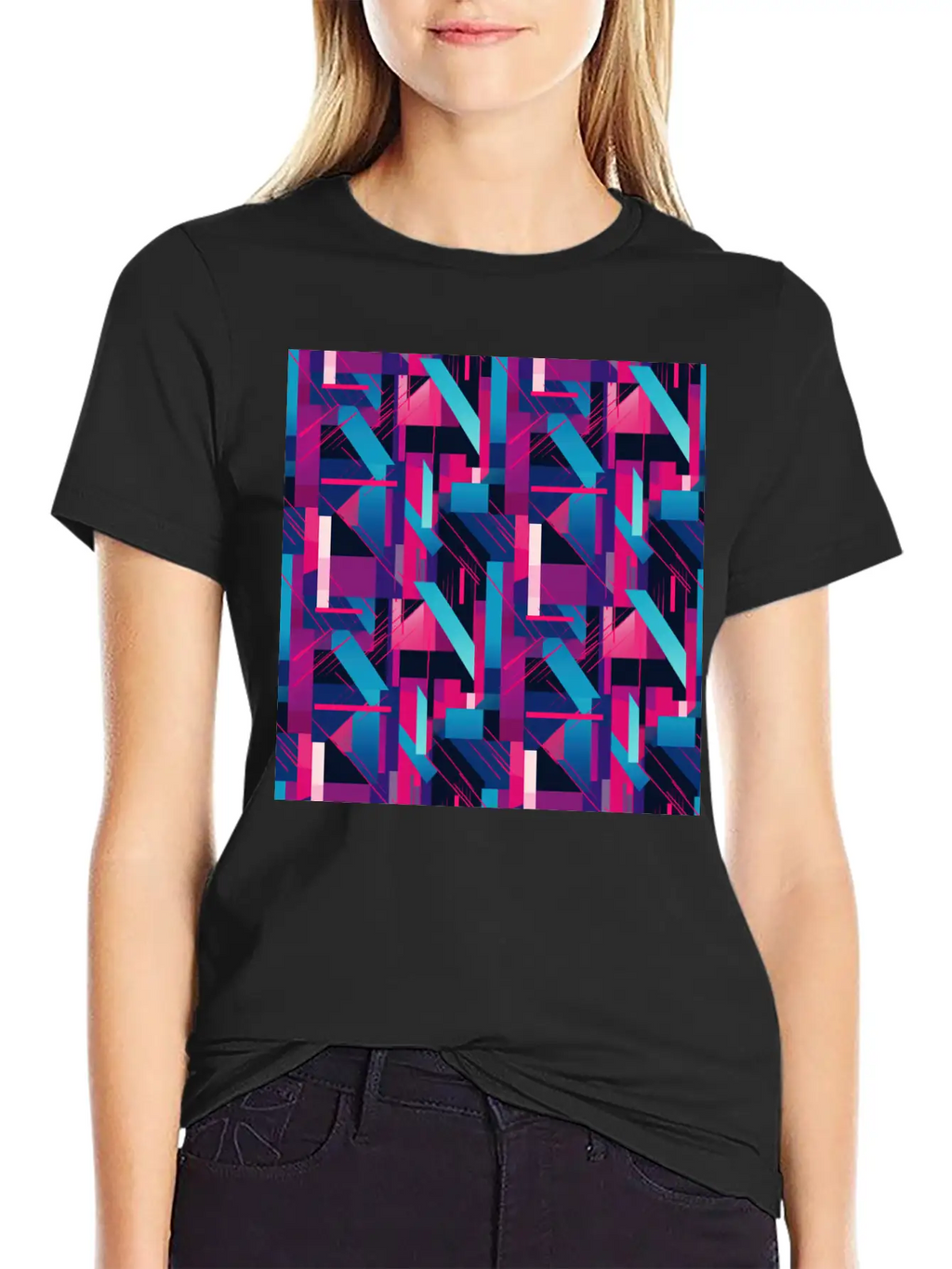 Modern Geometric Dance In Pink, Blue, And Violet Timeless Short Sleeve Tee – Comfy And Minimalist Design