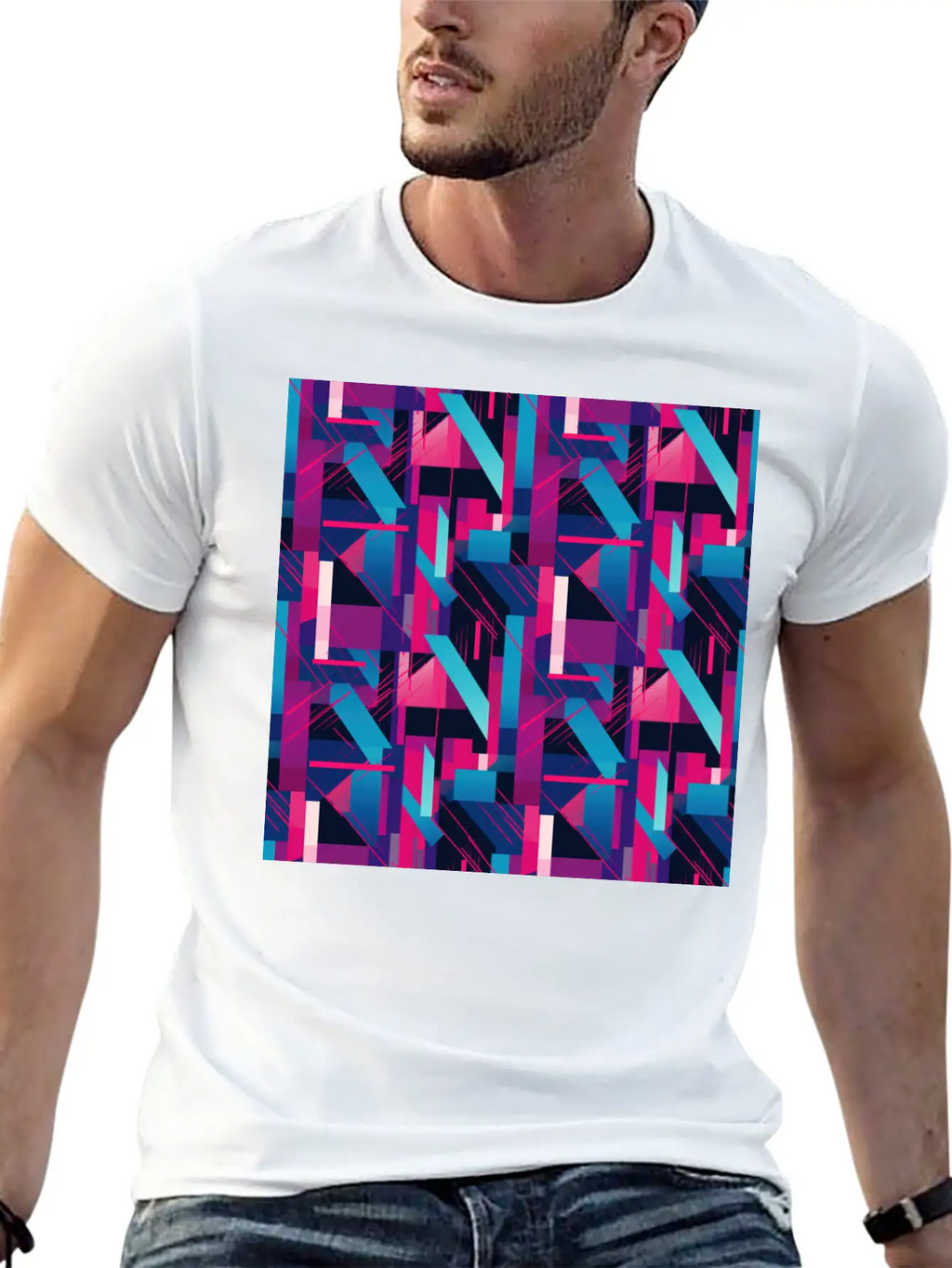 Modern Geometric Dance In Pink, Blue, And Violet Timeless Short Sleeve Tee – Comfy And Minimalist Design