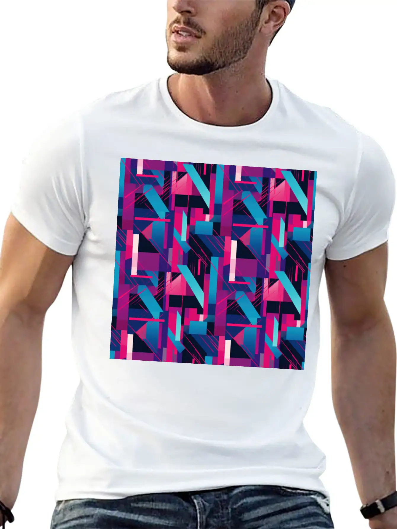 Modern Geometric Dance In Pink, Blue, And Violet Timeless Short Sleeve Tee – Comfy And Minimalist Design