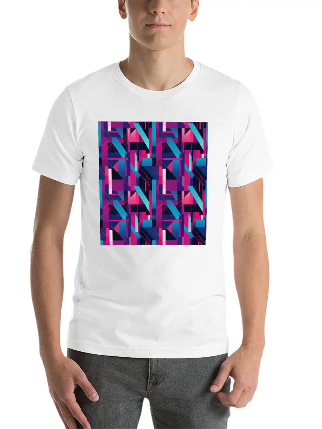 Modern Geometric Dance In Pink, Blue, And Violet Timeless Short Sleeve Tee – Comfy And Minimalist Design