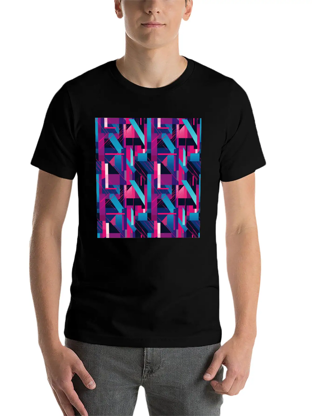 Modern Geometric Dance In Pink, Blue, And Violet Timeless Short Sleeve Tee – Comfy And Minimalist Design