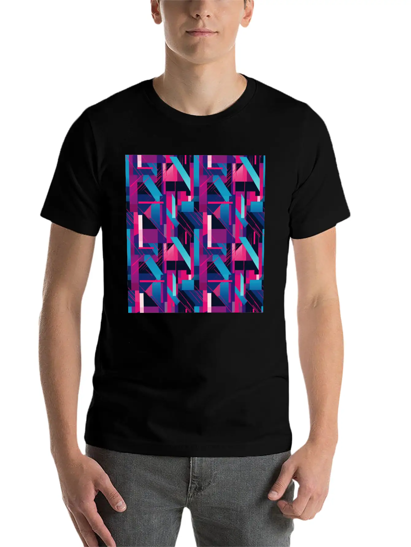 Modern Geometric Dance In Pink, Blue, And Violet Timeless Short Sleeve Tee – Comfy And Minimalist Design
