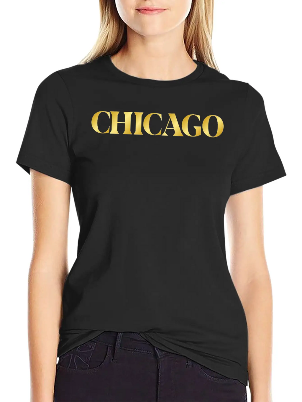 Modern Gold Glam Chicago City Typography Breathable Graphic T-Shirt – Perfect For Casual Days