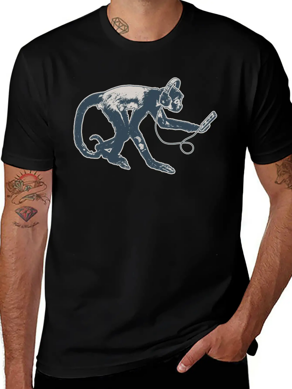 Modern Monkey Smartphone And Headphones Breathable Soft Cotton T-Shirt – Timeless Casual Look