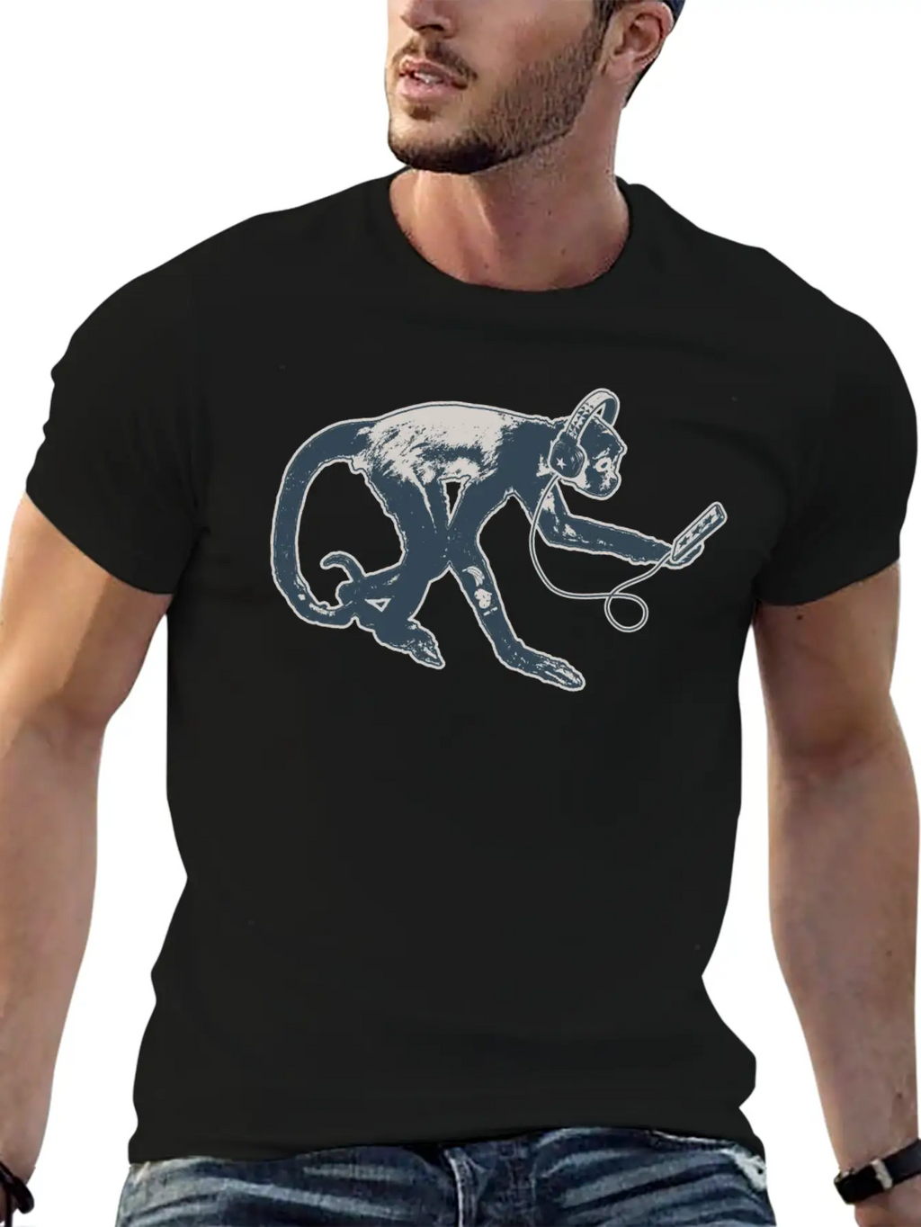 Modern Monkey Smartphone And Headphones Breathable Soft Cotton T-Shirt – Timeless Casual Look