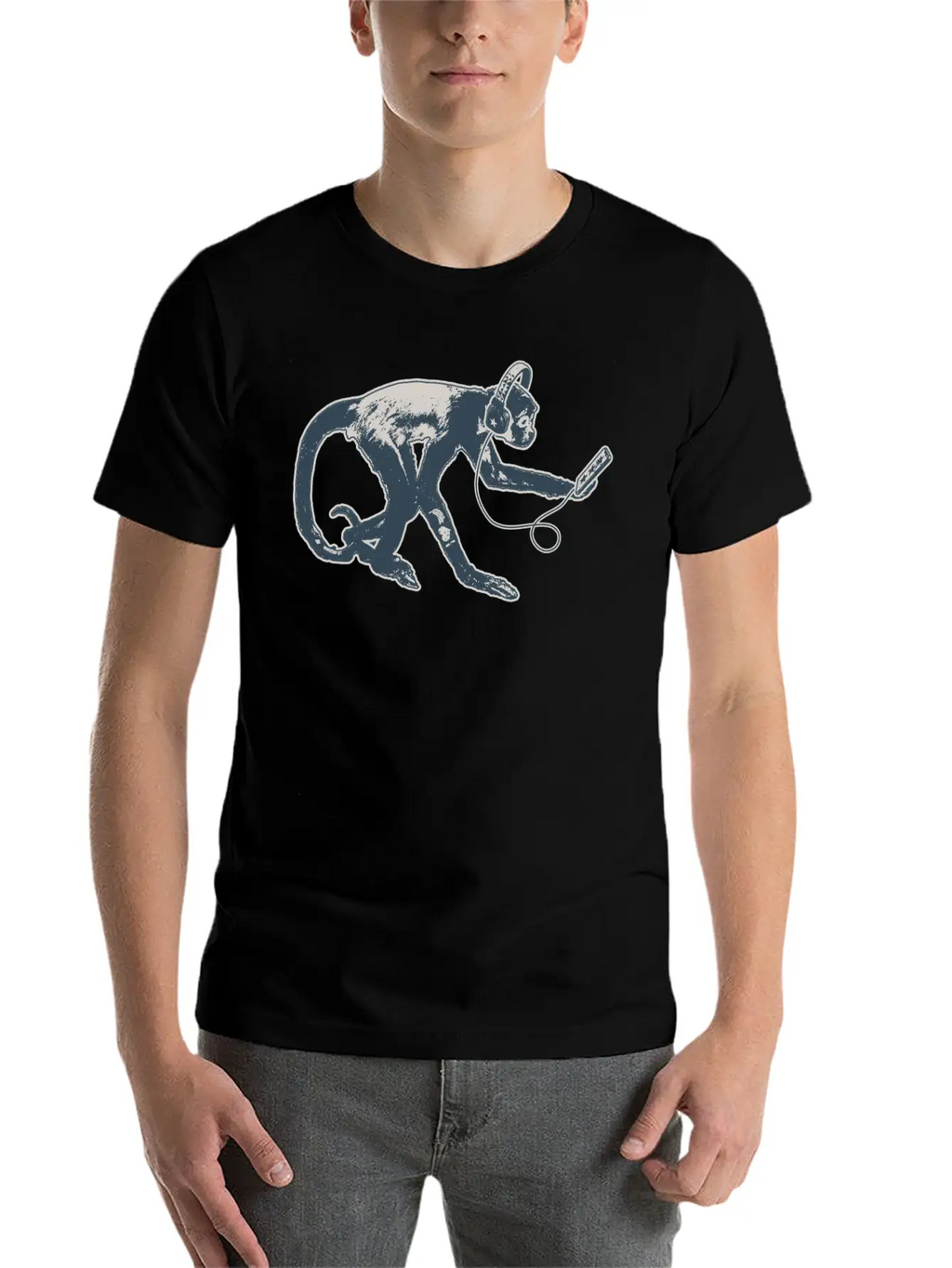 Modern Monkey Smartphone And Headphones Breathable Soft Cotton T-Shirt – Timeless Casual Look