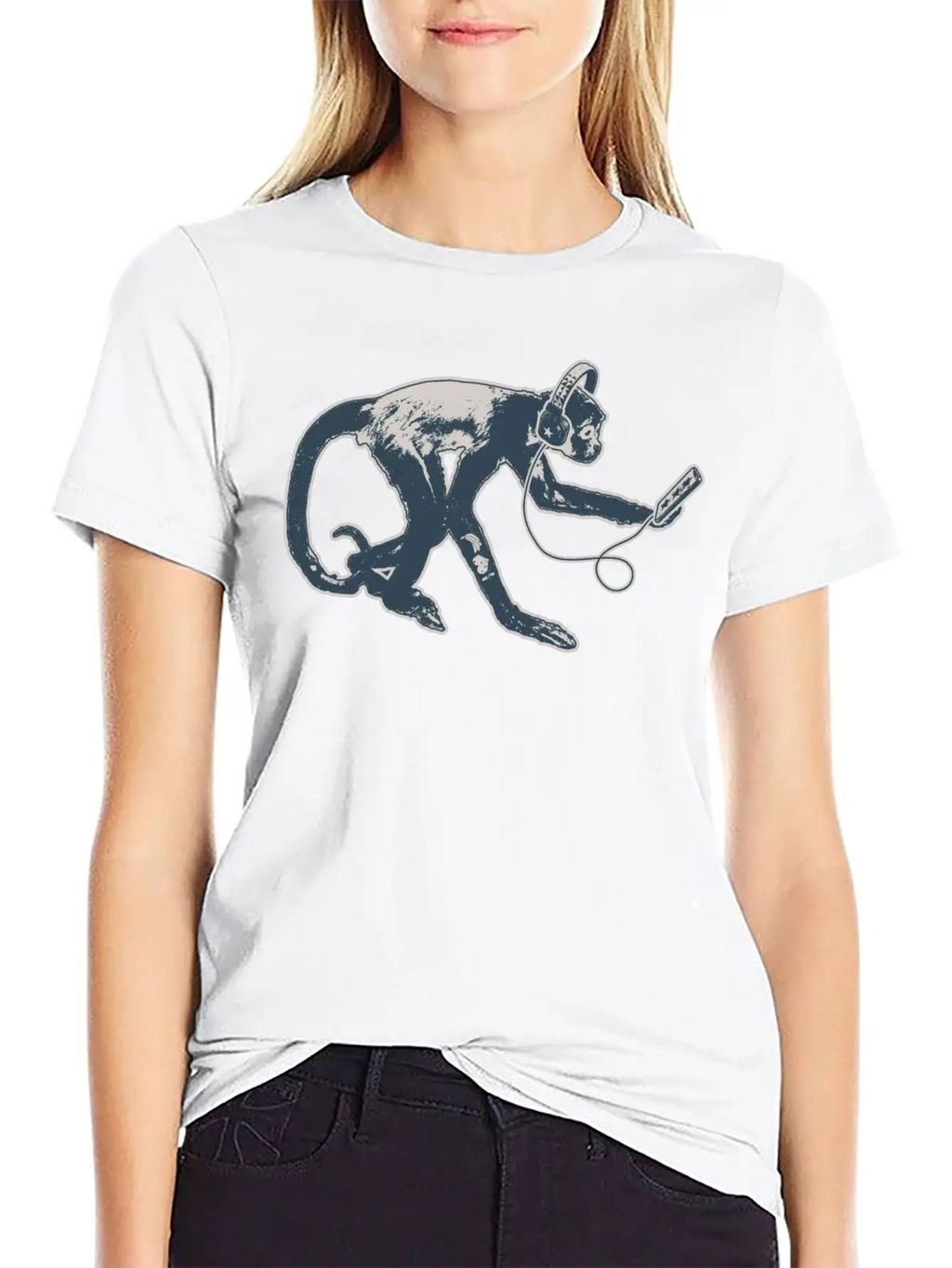 Modern Monkey Smartphone And Headphones Breathable Soft Cotton T-Shirt – Timeless Casual Look