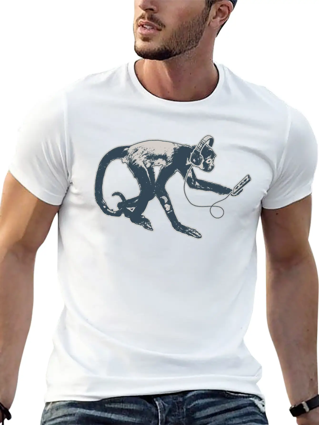 Modern Monkey Smartphone And Headphones Breathable Soft Cotton T-Shirt – Timeless Casual Look