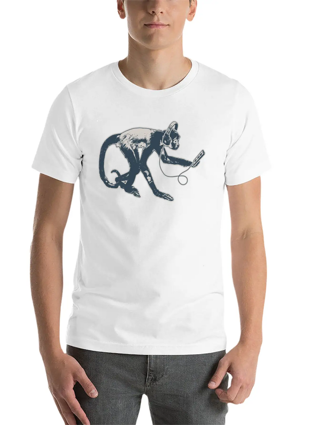 Modern Monkey Smartphone And Headphones Breathable Soft Cotton T-Shirt – Timeless Casual Look