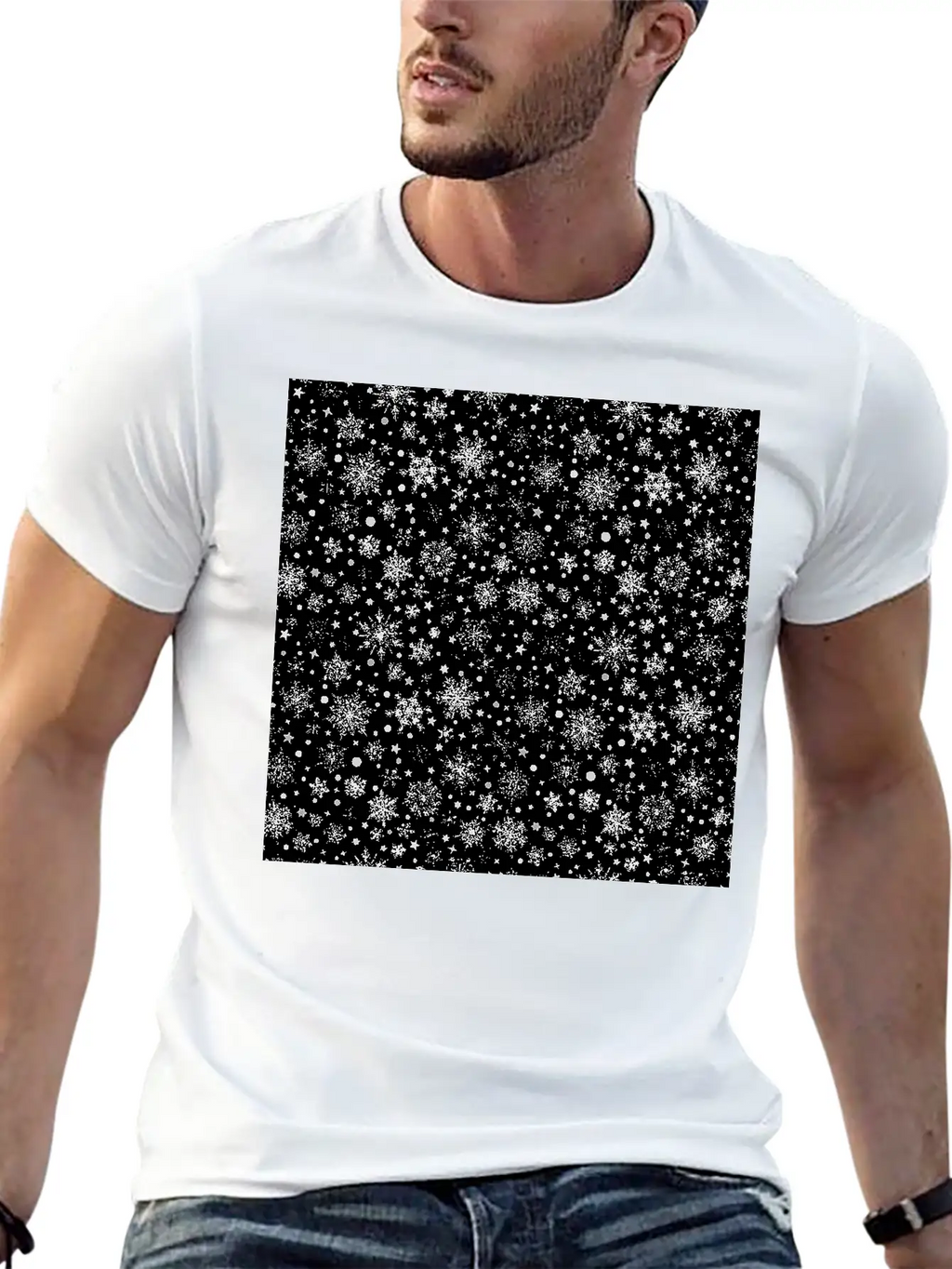 Modern Snowflakes Pattern White Silver Classic Cotton Tee – Unisex Comfort For Any Season