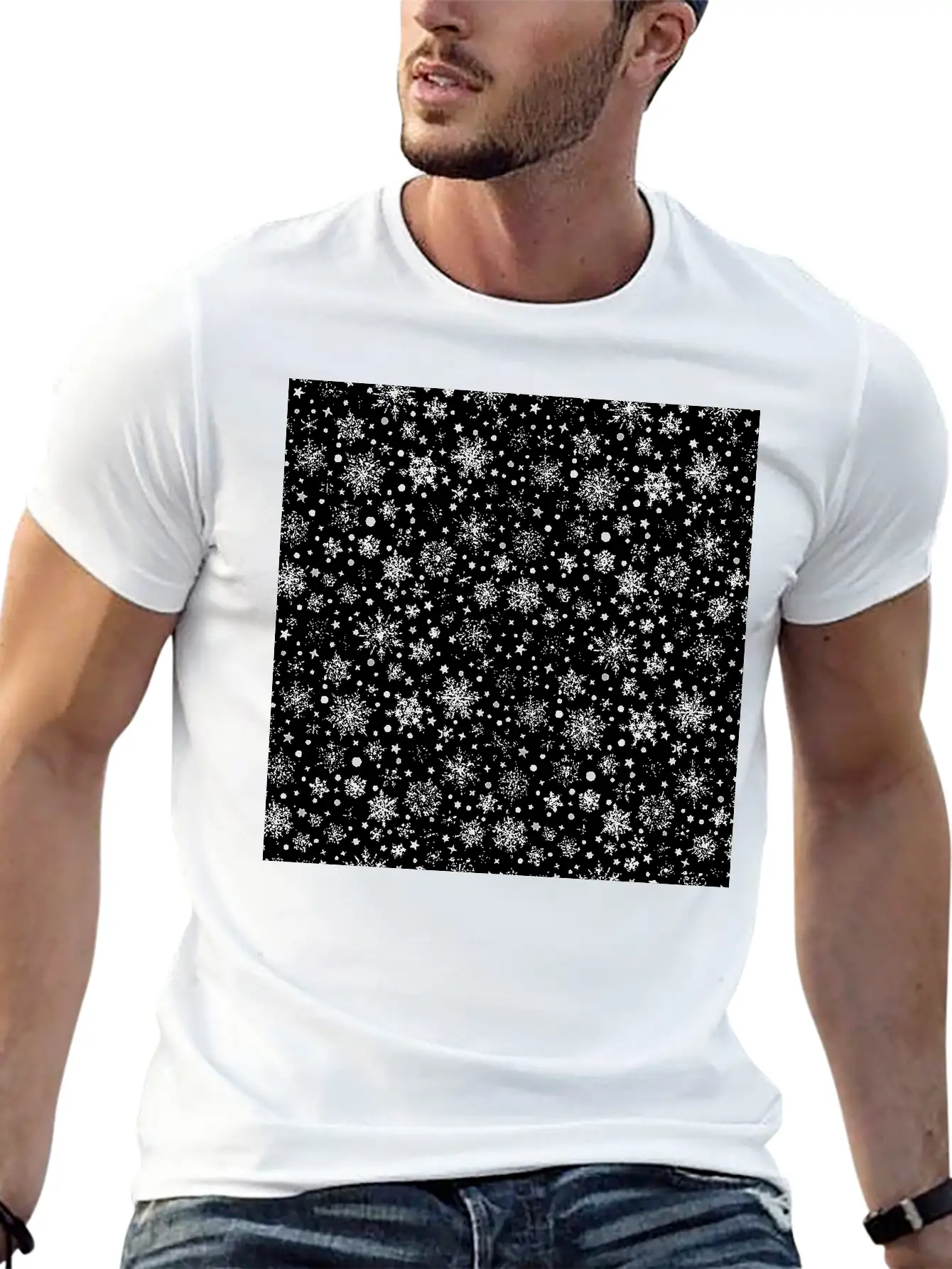 Modern Snowflakes Pattern White Silver Classic Cotton Tee – Unisex Comfort For Any Season