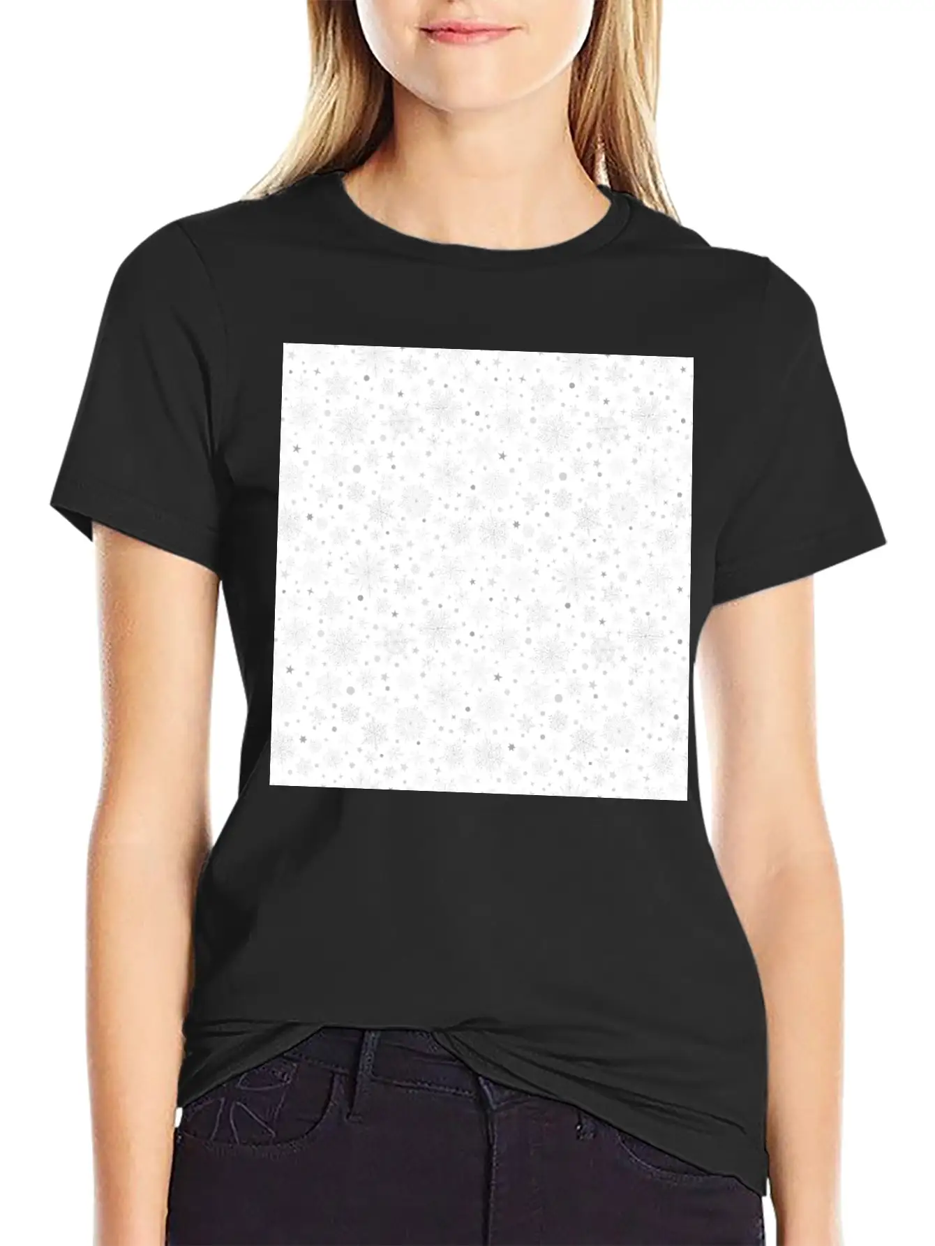 Modern Snowflakes Pattern White Silver Classic Cotton Tee – Unisex Comfort For Any Season