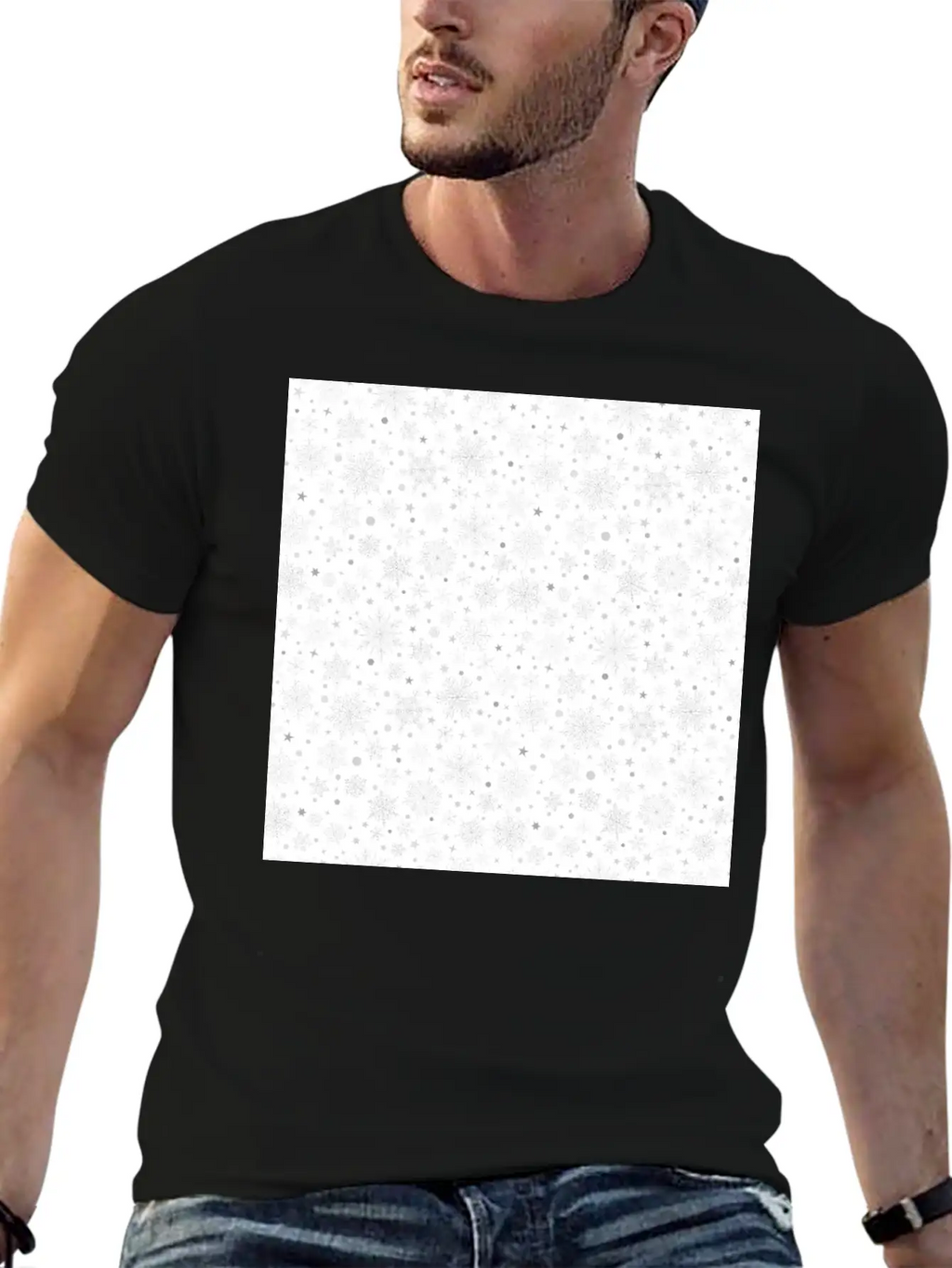 Modern Snowflakes Pattern White Silver Classic Cotton Tee – Unisex Comfort For Any Season