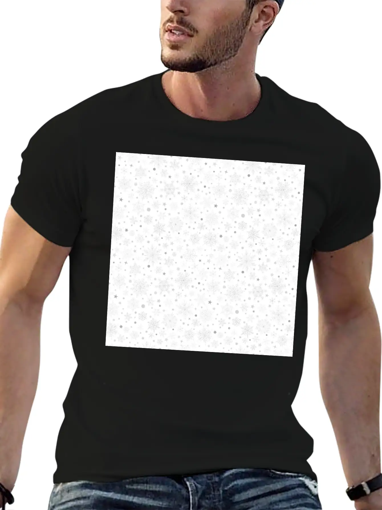 Modern Snowflakes Pattern White Silver Classic Cotton Tee – Unisex Comfort For Any Season