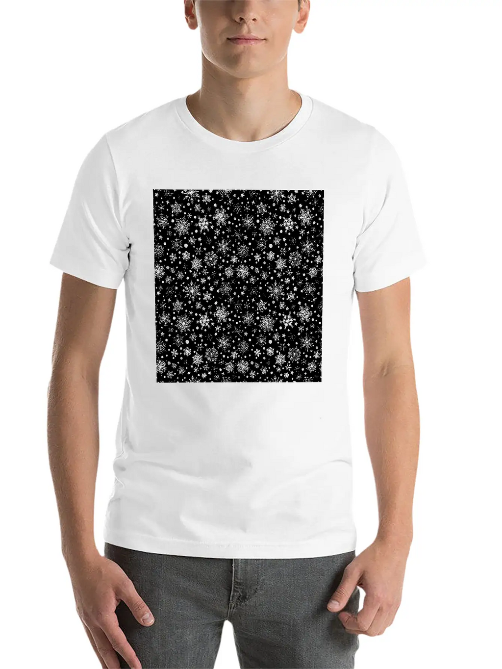 Modern Snowflakes Pattern White Silver Classic Cotton Tee – Unisex Comfort For Any Season
