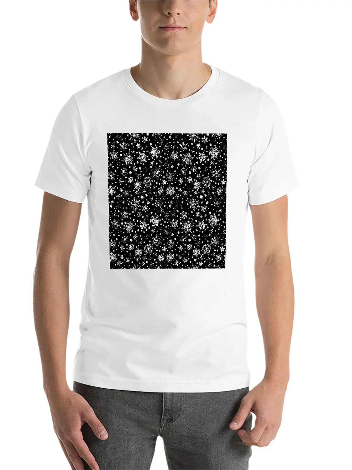 Modern Snowflakes Pattern White Silver Classic Cotton Tee – Unisex Comfort For Any Season