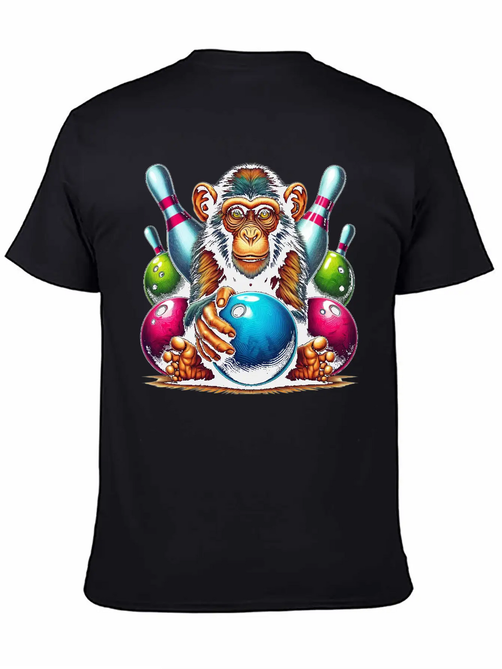Monkey Playing Bowling Sports Lover Animal Basic Graphic T-Shirt – Daily Comfort In Soft Cotton