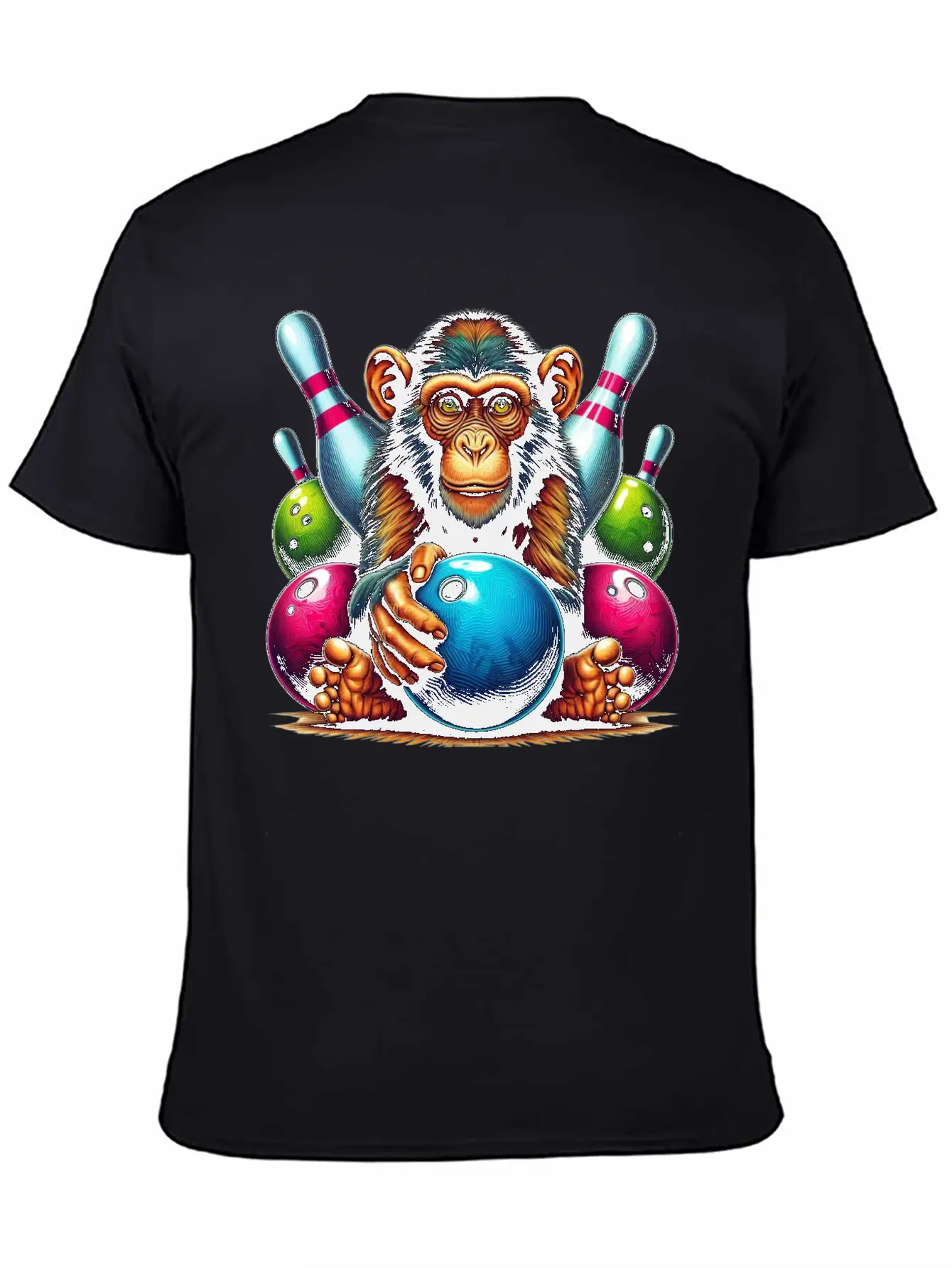 Monkey Playing Bowling Sports Lover Animal Basic Graphic T-Shirt – Daily Comfort In Soft Cotton