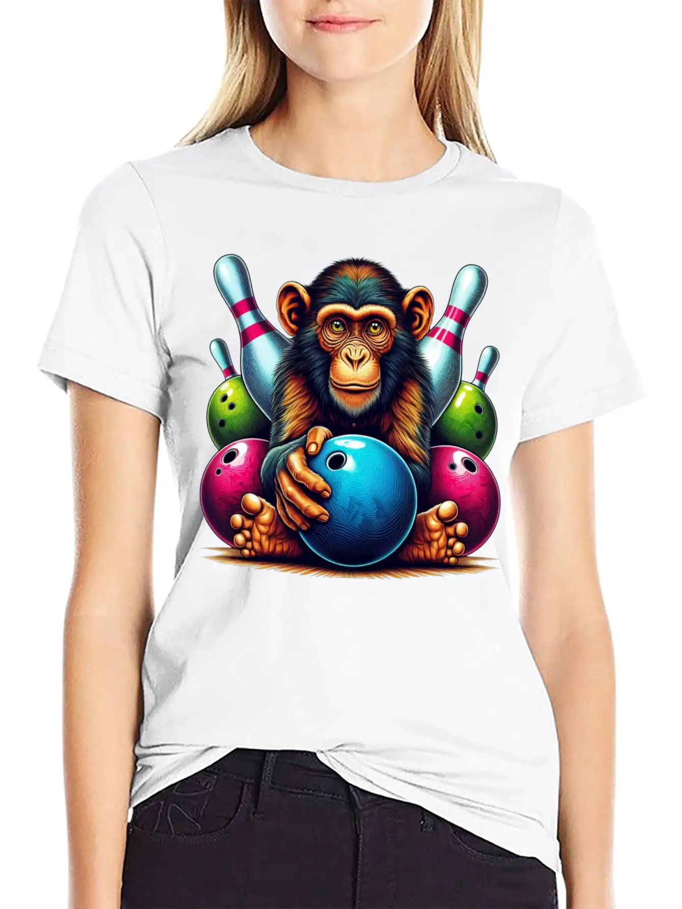 Monkey Playing Bowling Sports Lover Animal Basic Graphic T-Shirt – Daily Comfort In Soft Cotton