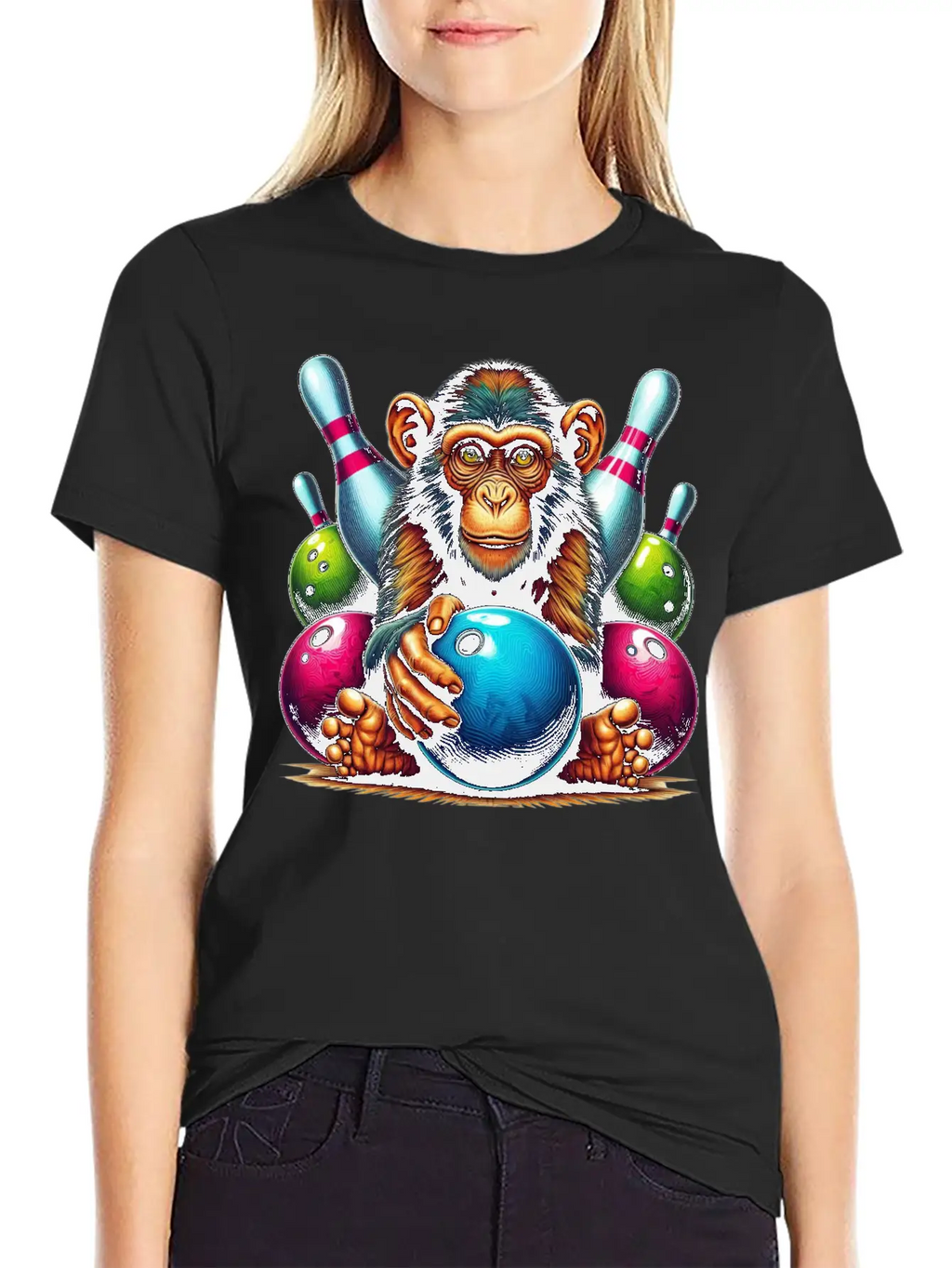 Monkey Playing Bowling Sports Lover Animal Basic Graphic T-Shirt – Daily Comfort In Soft Cotton