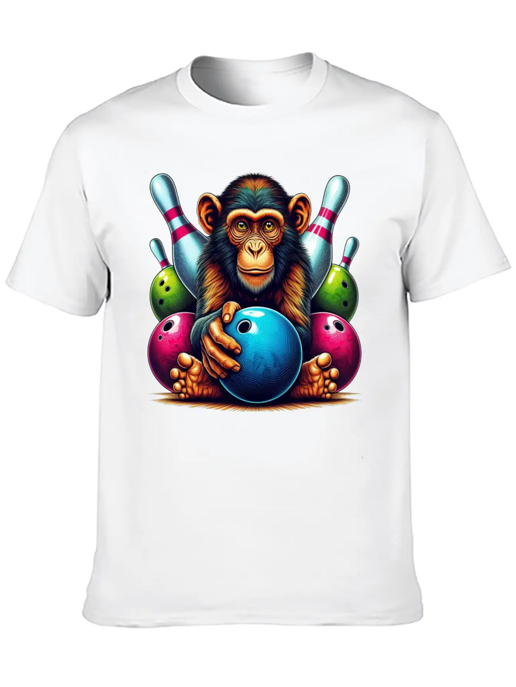 Monkey Playing Bowling Sports Lover Animal Basic Graphic T-Shirt – Daily Comfort In Soft Cotton