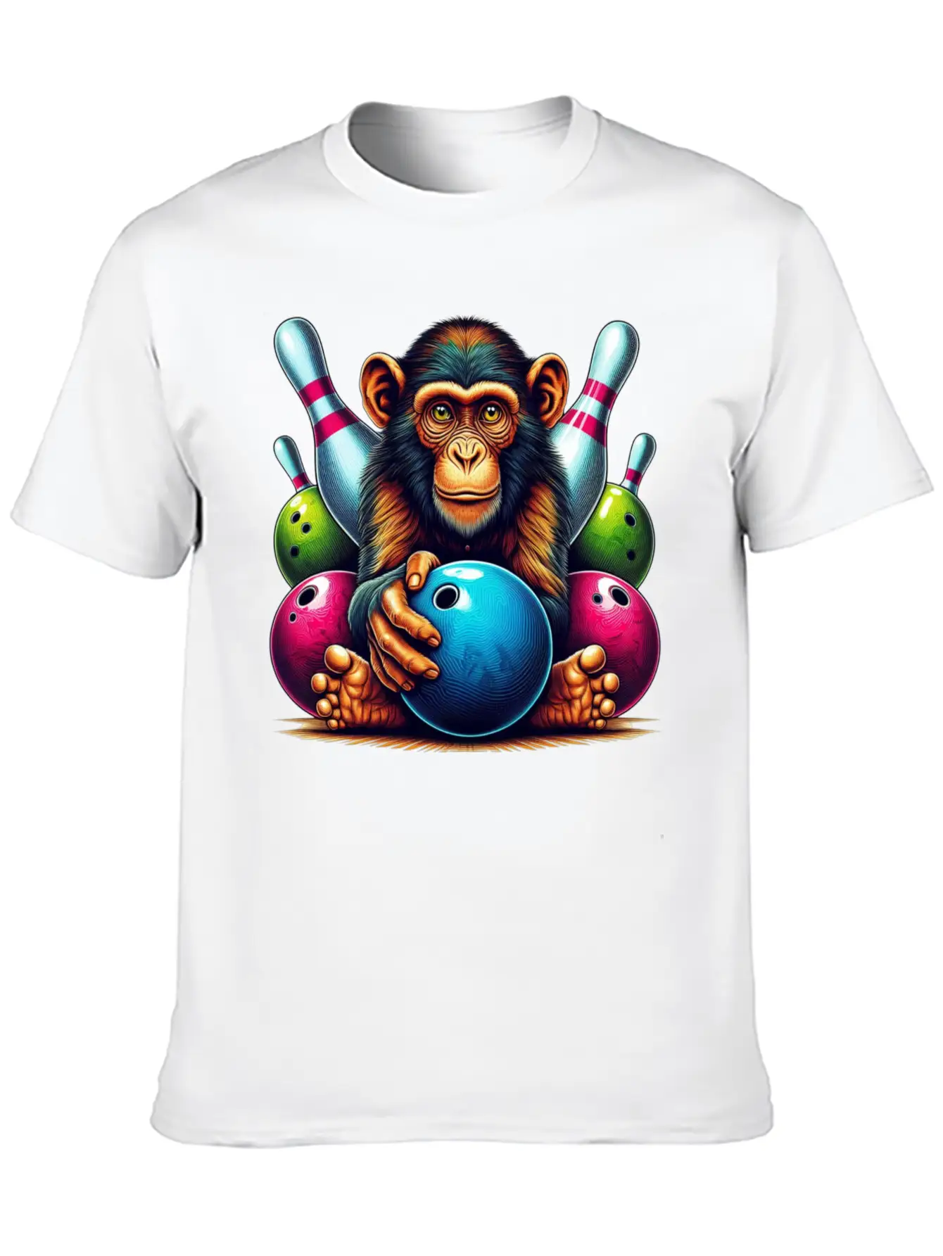 Monkey Playing Bowling Sports Lover Animal Basic Graphic T-Shirt – Daily Comfort In Soft Cotton