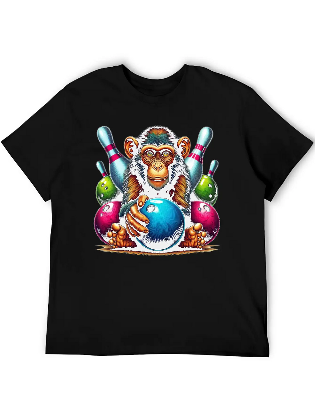 Monkey Playing Bowling Sports Lover Animal Basic Graphic T-Shirt – Daily Comfort In Soft Cotton