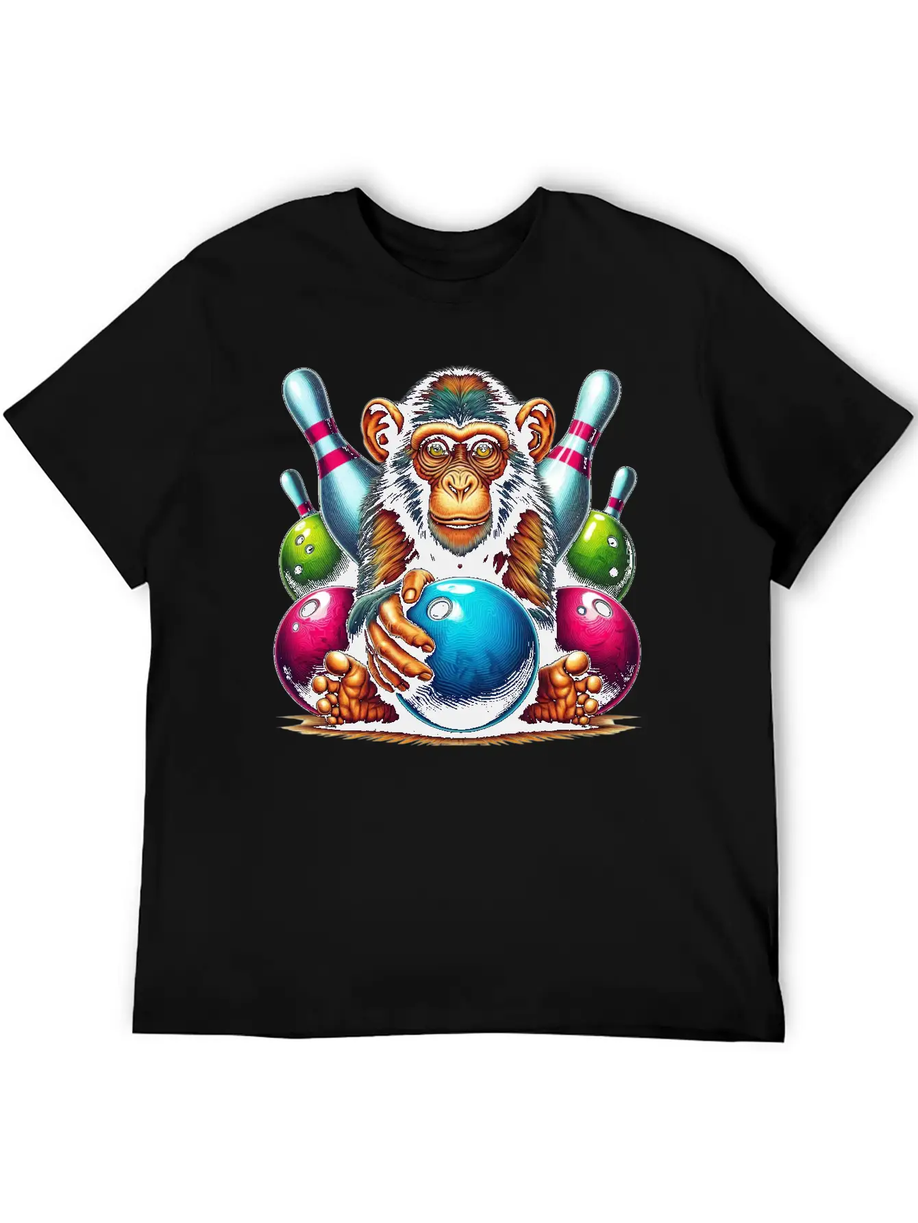 Monkey Playing Bowling Sports Lover Animal Basic Graphic T-Shirt – Daily Comfort In Soft Cotton