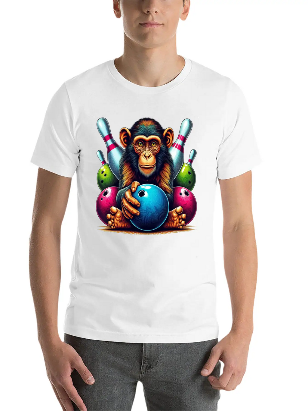 Monkey Playing Bowling Sports Lover Animal Basic Graphic T-Shirt – Daily Comfort In Soft Cotton