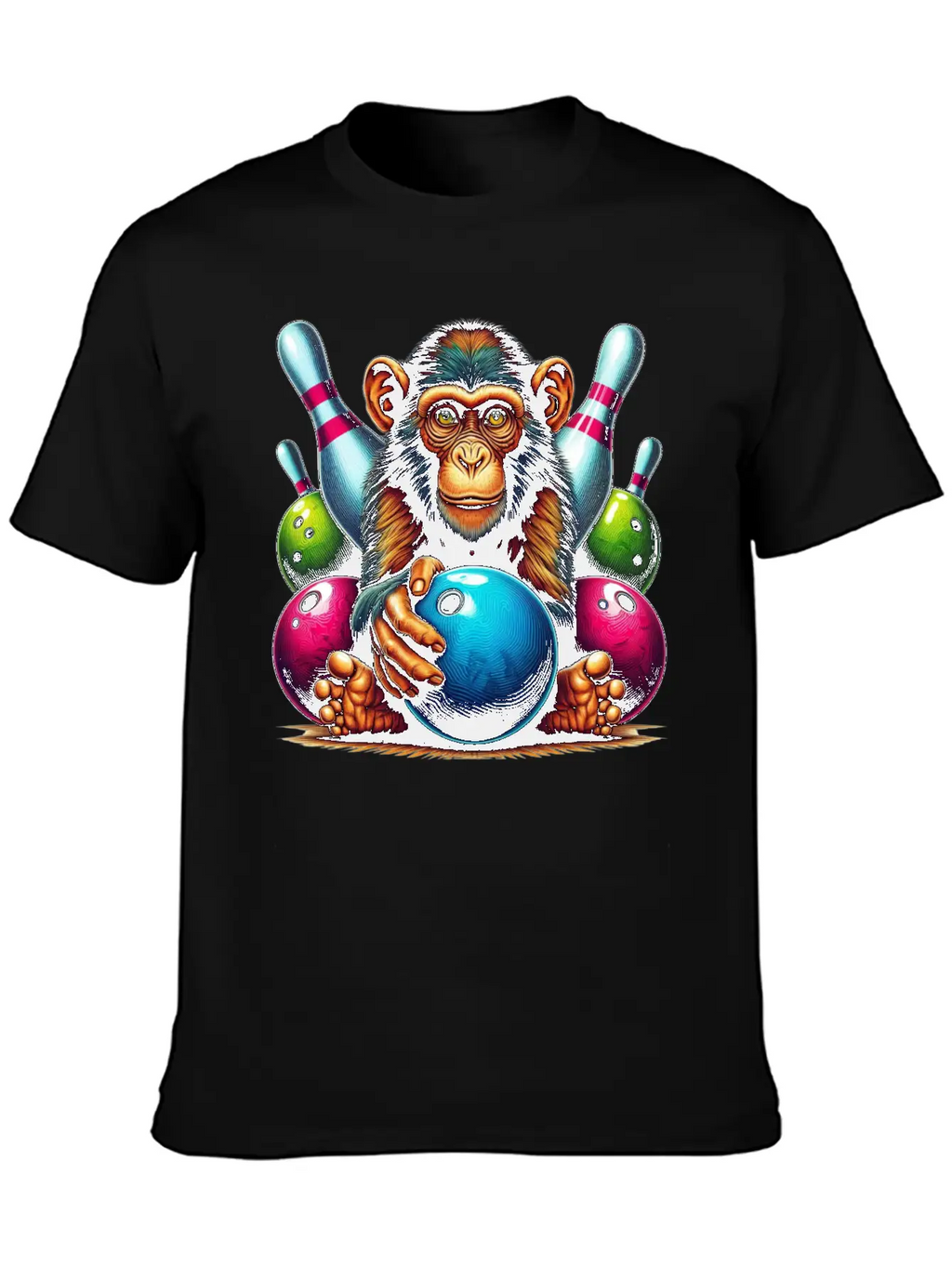 Monkey Playing Bowling Sports Lover Animal Basic Graphic T-Shirt – Daily Comfort In Soft Cotton