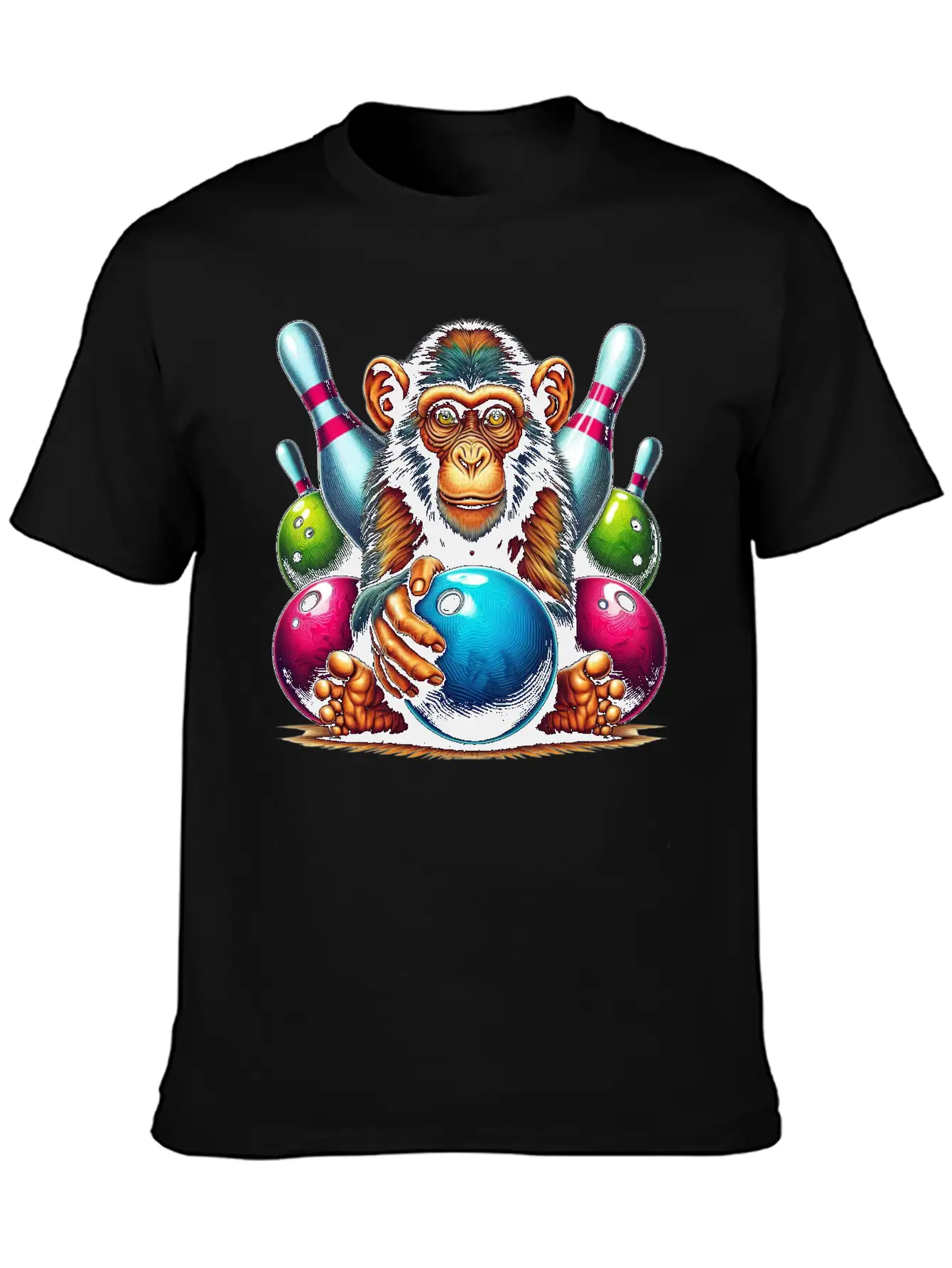 Monkey Playing Bowling Sports Lover Animal Basic Graphic T-Shirt – Daily Comfort In Soft Cotton